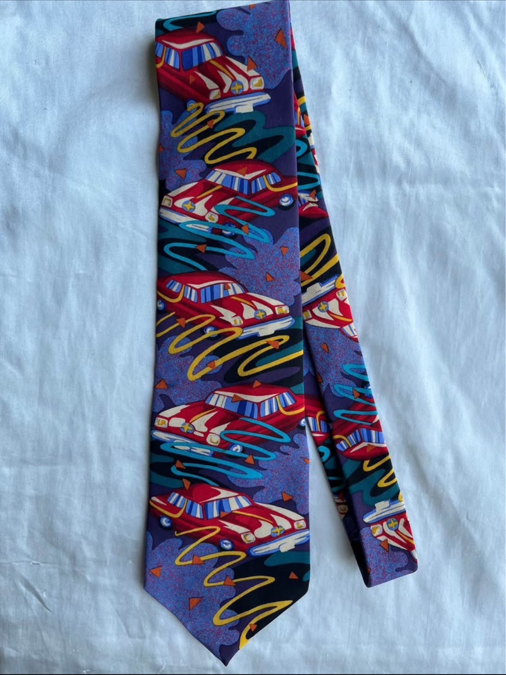 The Beatles Purple Tie with Multicolor Car Motif